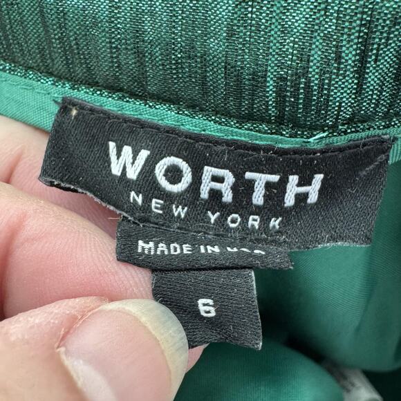 Worth New York Skirt Womens 6 Green Metallic Pleated Midi Made in USA Side Zip - Picture 3 of 9